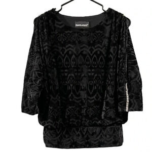 Frank Lyman Black Velour Crystal Open Sleeve Dress Top Size 6